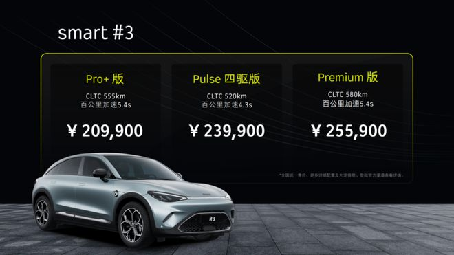 最大續航580公里，smart精靈#3售20.99萬起