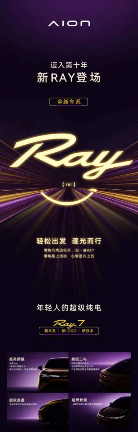 埃安第十年“逐光”啟程，全新車系Ray為年輕人而來